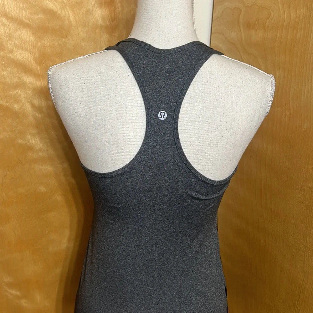 Lululemon Dark Grey With Black Stripes Down Sides Cool Racerback Tank SE